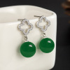 Retro ethnic earrings, agate lucky clover jade, round beads, ethnic style, simple and elegant design