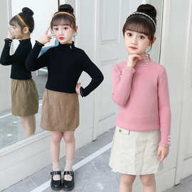 女童秋冬装毛衣2021款韩版儿童加绒加厚蕾丝打底衫中大童套头毛衣