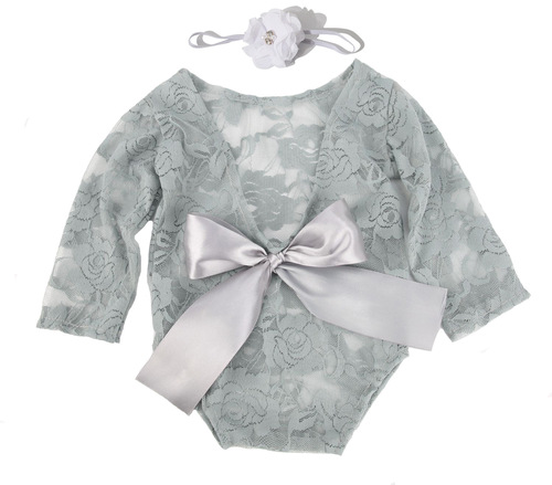 Newborn Photography Lace Dress with Bow Ties, Lace Dress with Hair Ties, Two-Piece Set Photo Prop