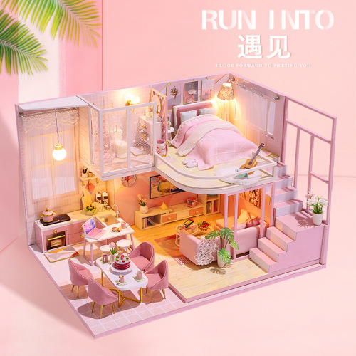 DIY cabin M-028 meets dust-proof cover educational toy building for international trade creative gift handmade model