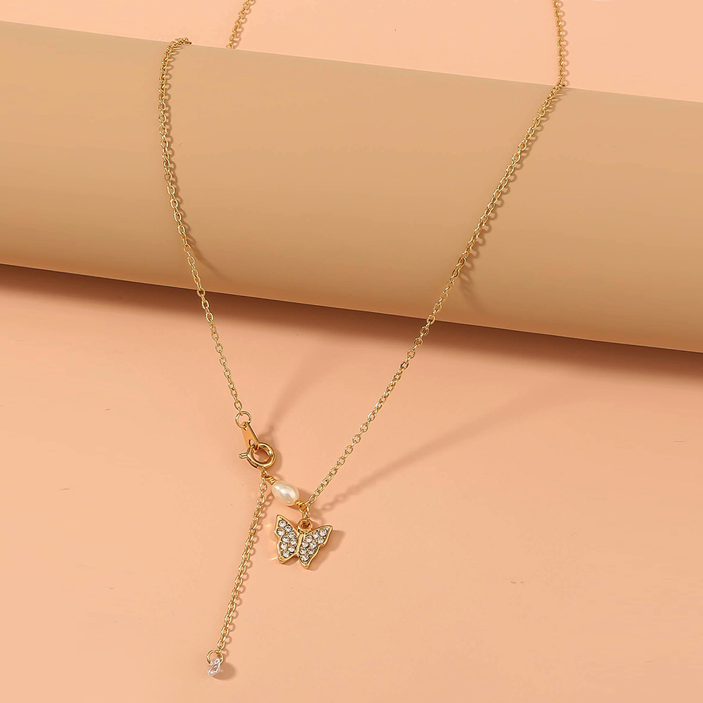 Diamant Besetzte Schmetterling Einfache Lange Anhänger Zirkon Halskette display picture 5