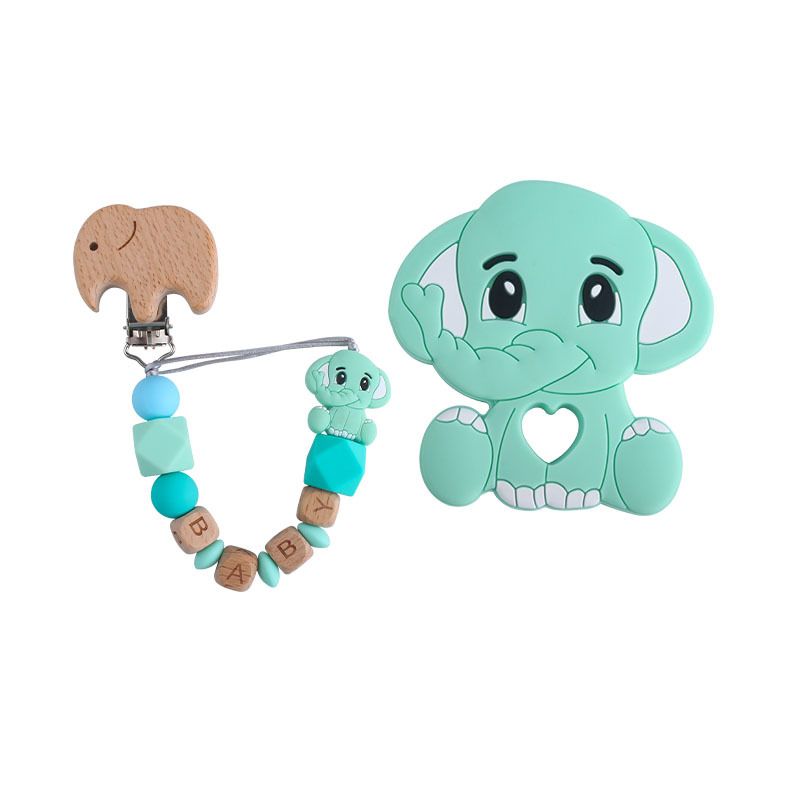 New Beech elefante chupete clip Beech carta bebé nombre elefante silicona mordedor molar juguete