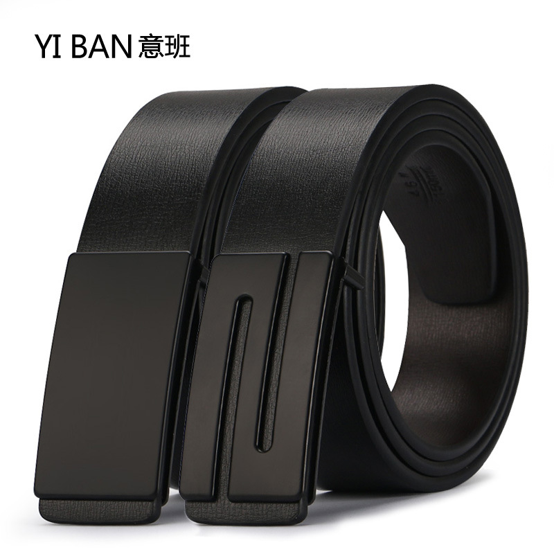 Italian leather men's belt smooth buckle...