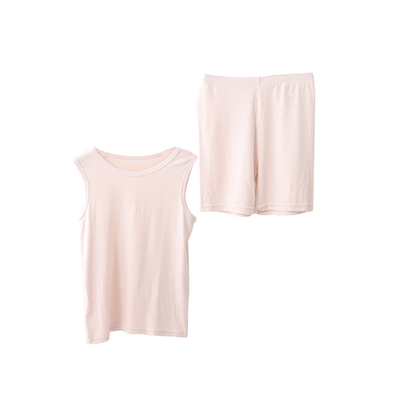 여름 얇은 새 스타일 어린이 모달 면화 조끼 반바지 소녀 기장 꽃 단색 가정 의류 에어컨 의류 제조 업체