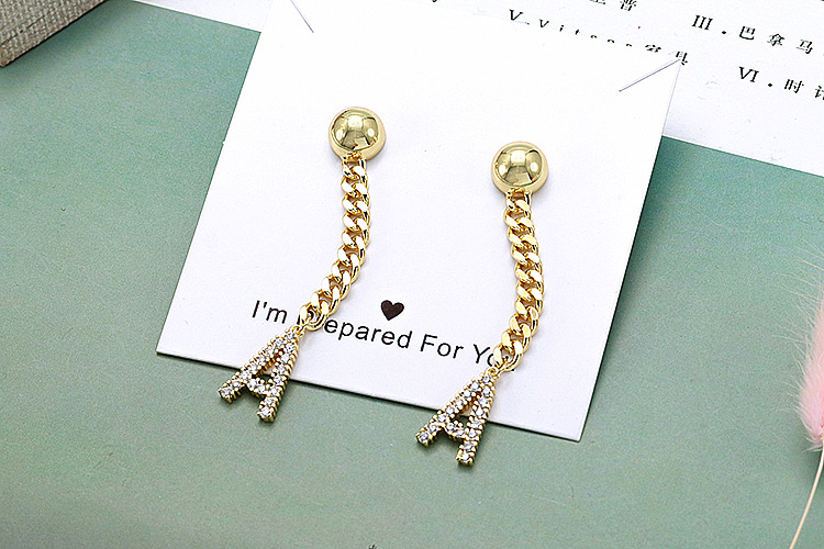 Fashion Zircon Gold-plated Letter Long Earrings Wholesale display picture 3