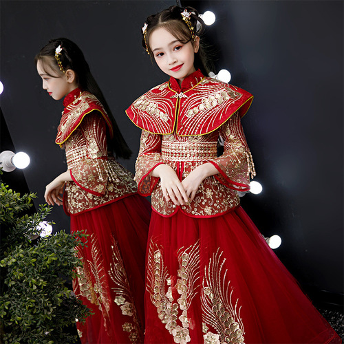 Children ancient Hanfu girl tang dynasty empress cosplay dresses long sleeve girl princess cosplay dresses