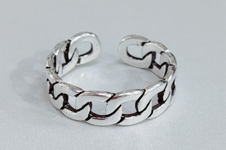 S925 Sterling Silver Retro Thai Silver Style Simple Chain Twist Open Ring display picture 7