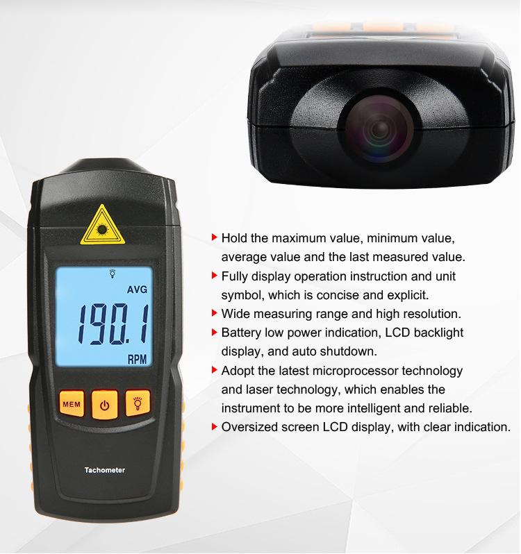 Biaozhi Gm8905 Laser Tachometer Non-Contact Photoelectric Tachometer Engine Speedometer Tachometer