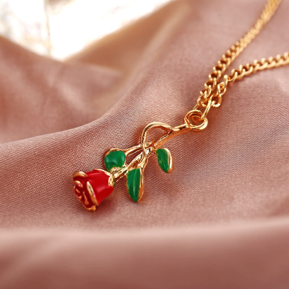 nuova collana con ciondolo rosa personalizzato creativo retrò semplice collana con catena clavicola in oro_voghion.com