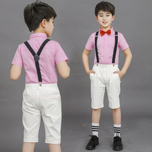 童装 2022夏季新款儿童短袖衬衫套装韩版纯棉中大童男衬衣演出服