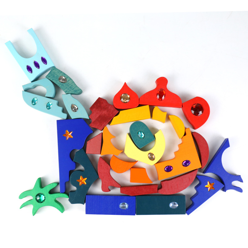 Bloques de construcción de gema oriental brillante de madera montaje creativo Bloques de construcción de diamantes de madera maciza de haya juguetes educativos de educación temprana para niños