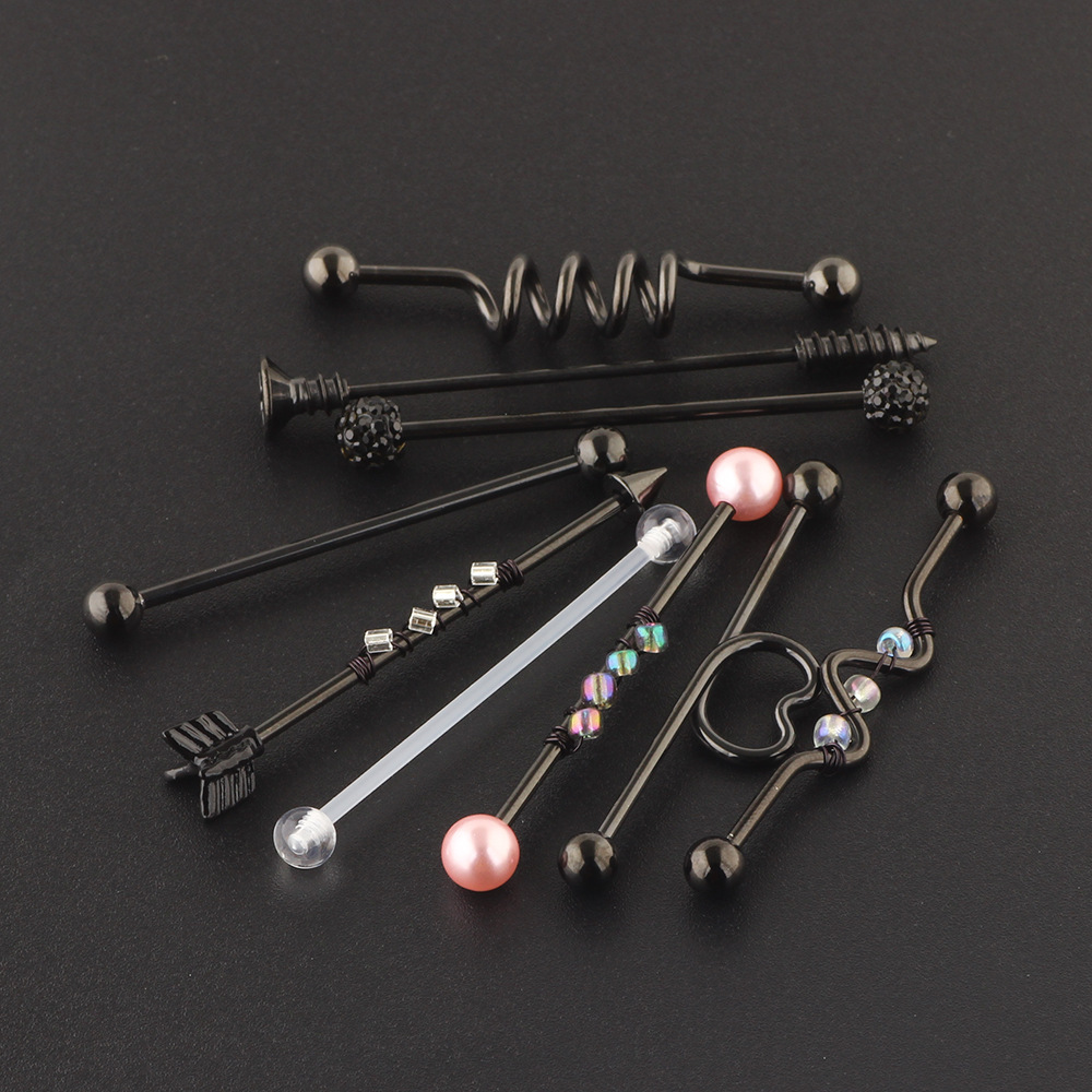 9-Piece Industrial Ear Piercing Set Stainless Steel Ear Studs and Long Rod Jewelry detail image 11