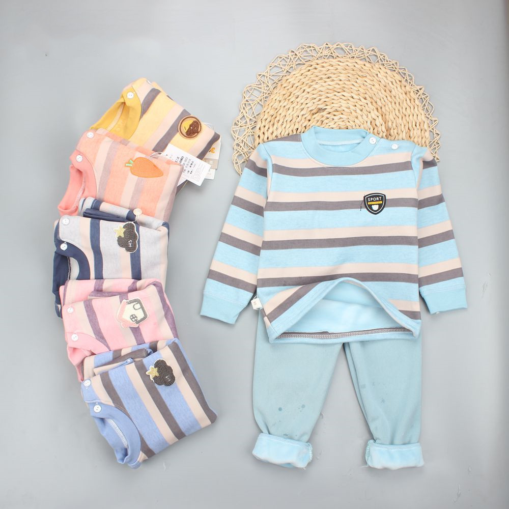 Autumn and winter children Thermal Underwear Rainbow stripe Large Innocence Supersoft Two piece set men and women Big boy Manufactor wholesale