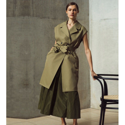 2020 Women's wear Spring new pattern Lapel belt Double-breasted Solid Long vest Windbreaker