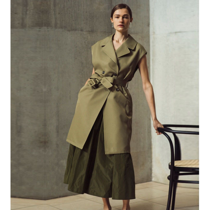 2020 Women's wear Spring new pattern Lapel belt Double-breasted Solid Long vest Windbreaker