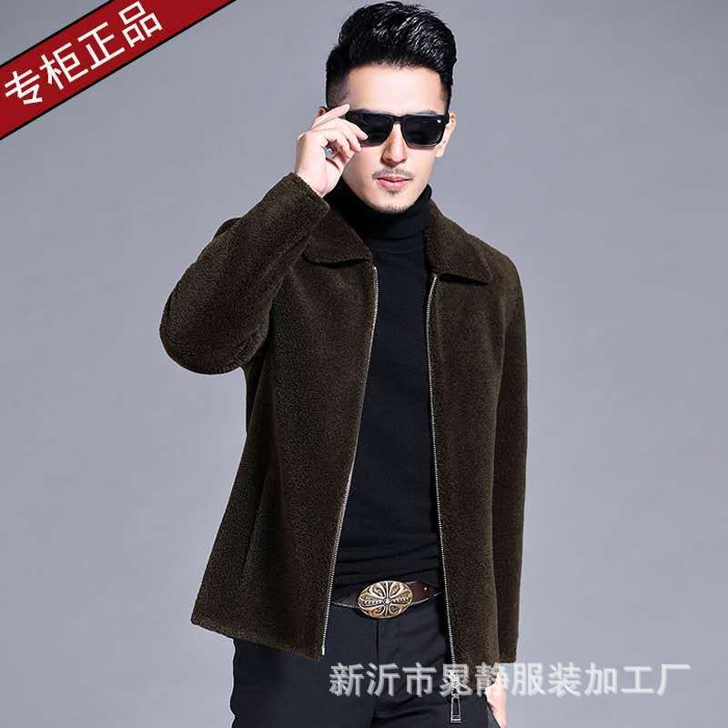 2020秋冬季新款仿羊剪絨顆粒短款翻領大衣男裝夾克棉衣羊羔毛外套