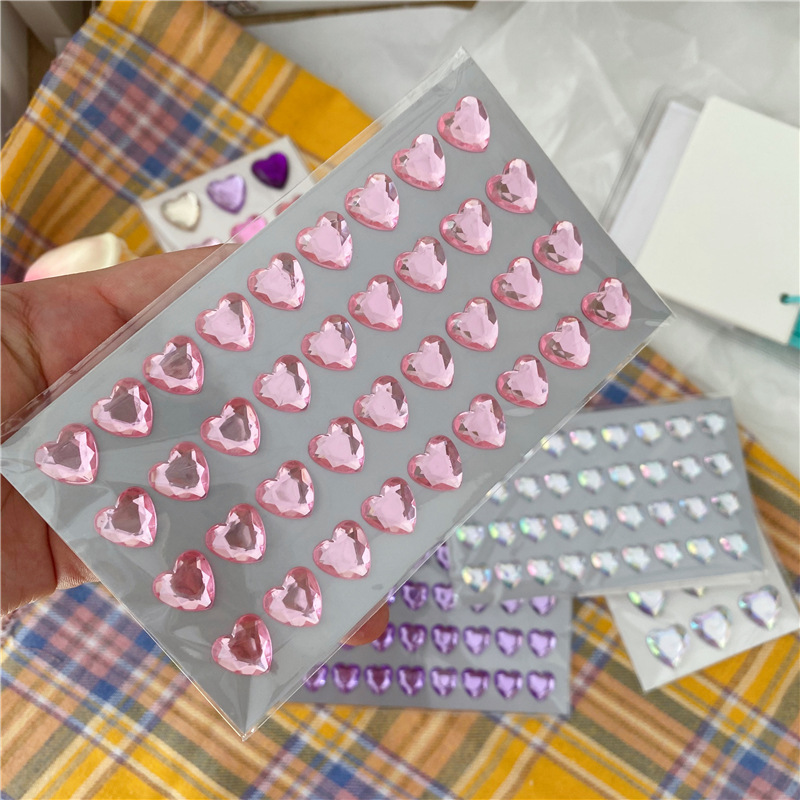 Cute Love Beautiful Girl Diamond Laser Colorful Crystal Mobile Phone Stickers Decorative Makeup Girl Stickers display picture 2