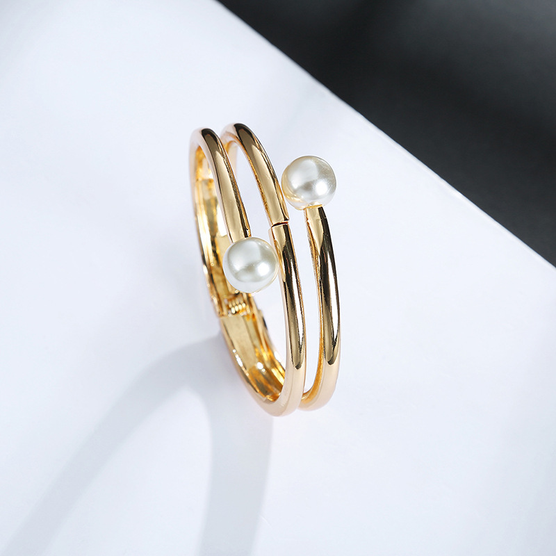 Fashion Double-headed Pearl Opening Bracelet