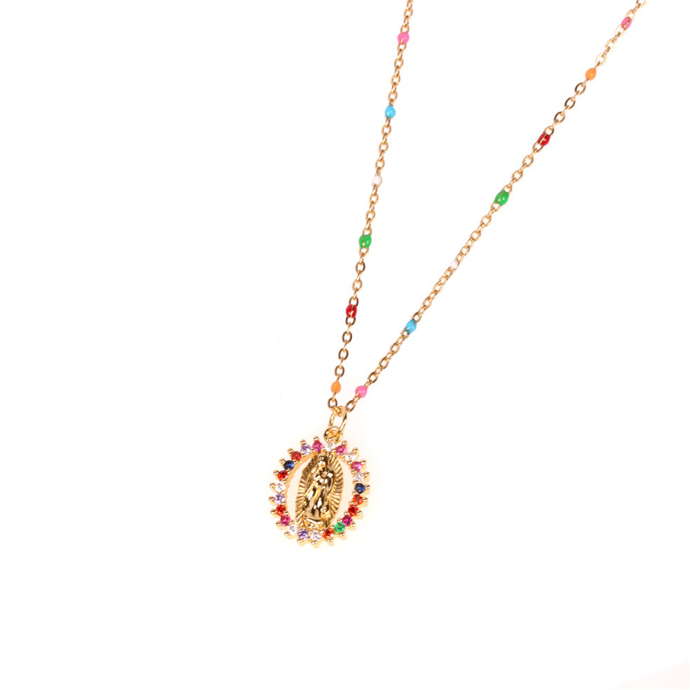 new fashion simple style  religion Virgin Mary pendant holy necklace copper inlaid colorful zircon n