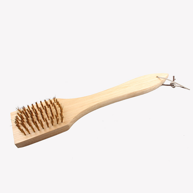 Cepillo de alambre de mango de madera directo de fábrica barbacoa parrilla cepillo de limpieza cepillo de alambre de cobre tira de chapa de acero