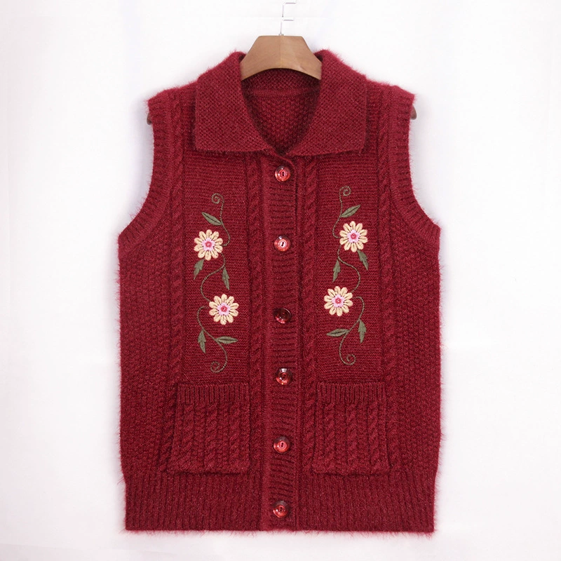 Осенний и зимний новый средний и пожилой женский вышитый кардиган жилет средний и пожилой матери толстый свитер жилет бабушки костюм