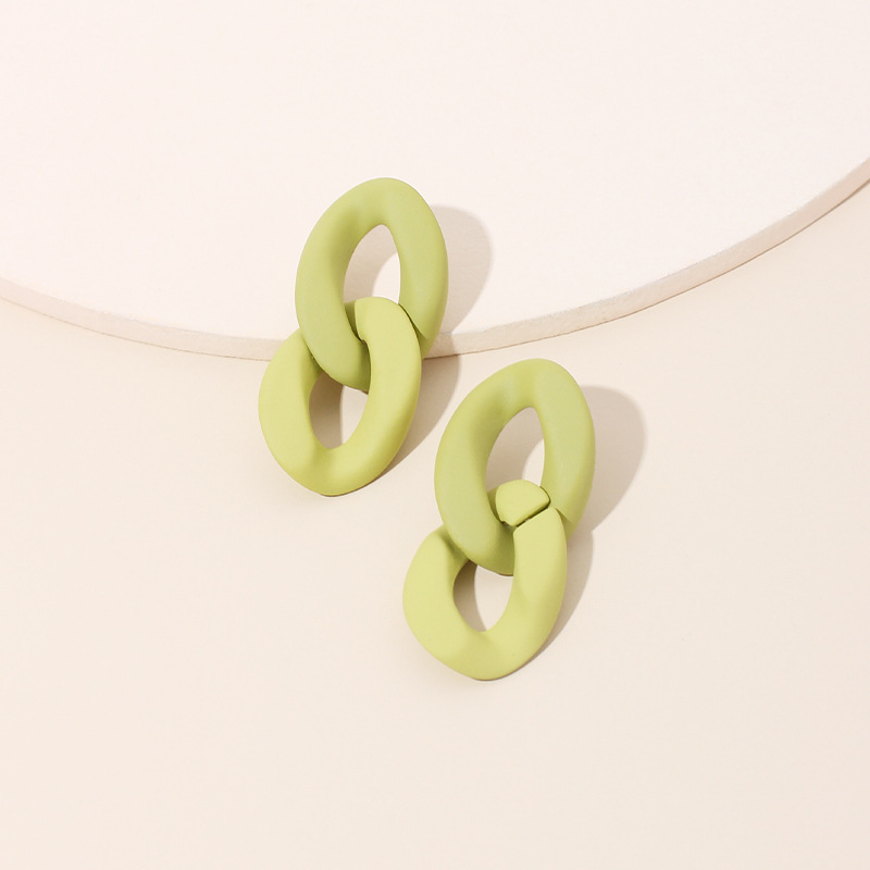 7g Weight Earrings Classification Wedding, Travel Occasion Geometric Pattern Women'S Gender Pink, Purple, Green, Yellow Color Fashion New Hollow Chain Hoop Niche Candy Color Two-link Earrings 9