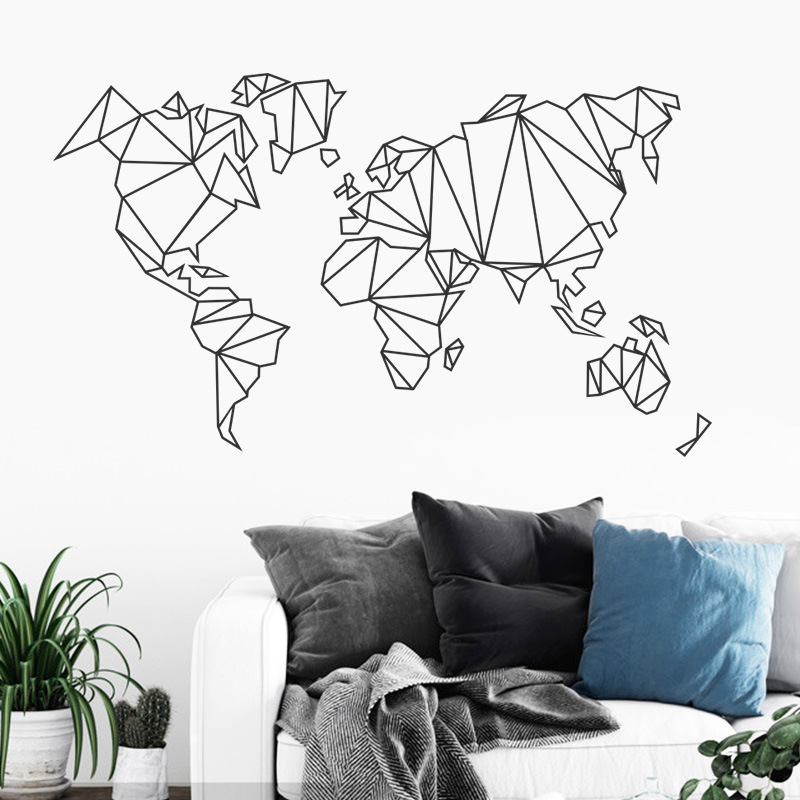 New Simple Pure Black Geometric Lines Seven Continents Wall Stickers display picture 3