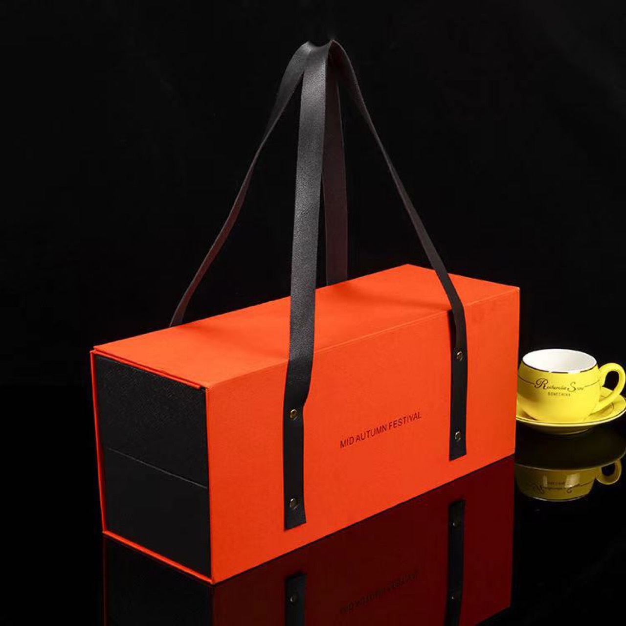 手提工艺品饰品礼品盒双面PU手提油边手挽皮条皮绳礼盒拉手PU提手