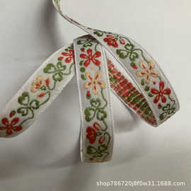 （腾来）现货供应13MM民族风提花织带牵牛花白底红花绿叶饰品织带