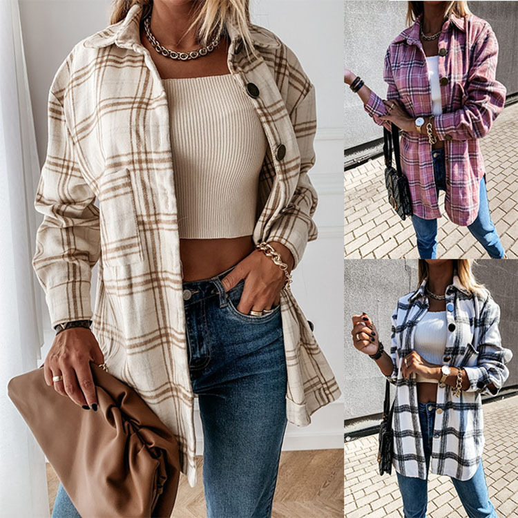 ebay AliExpress wish hot sale ins Internet celebrity autumn and winter loose casual retro plaid long sleeve shirt coat for women ebay AliExpress wish hot sale ins Internet celebrity autumn and winter loose casual retro plaid long sleeve shirt coat for women