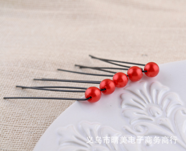 熱い販売ブライダル模造パールプレートヘアフォーク U 字型クリップシンプルな光沢のあるラウンドビーズヘアピンヘアピン頭飾り卸売