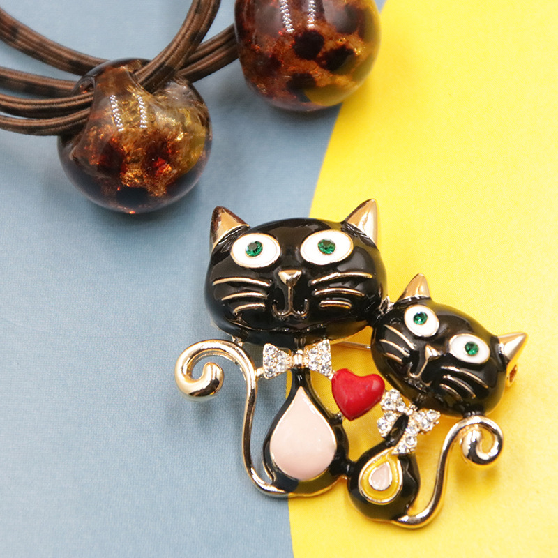 Cartoon Style Cat Alloy Enamel Artificial Pearls Rhinestones Unisex Brooches display picture 1