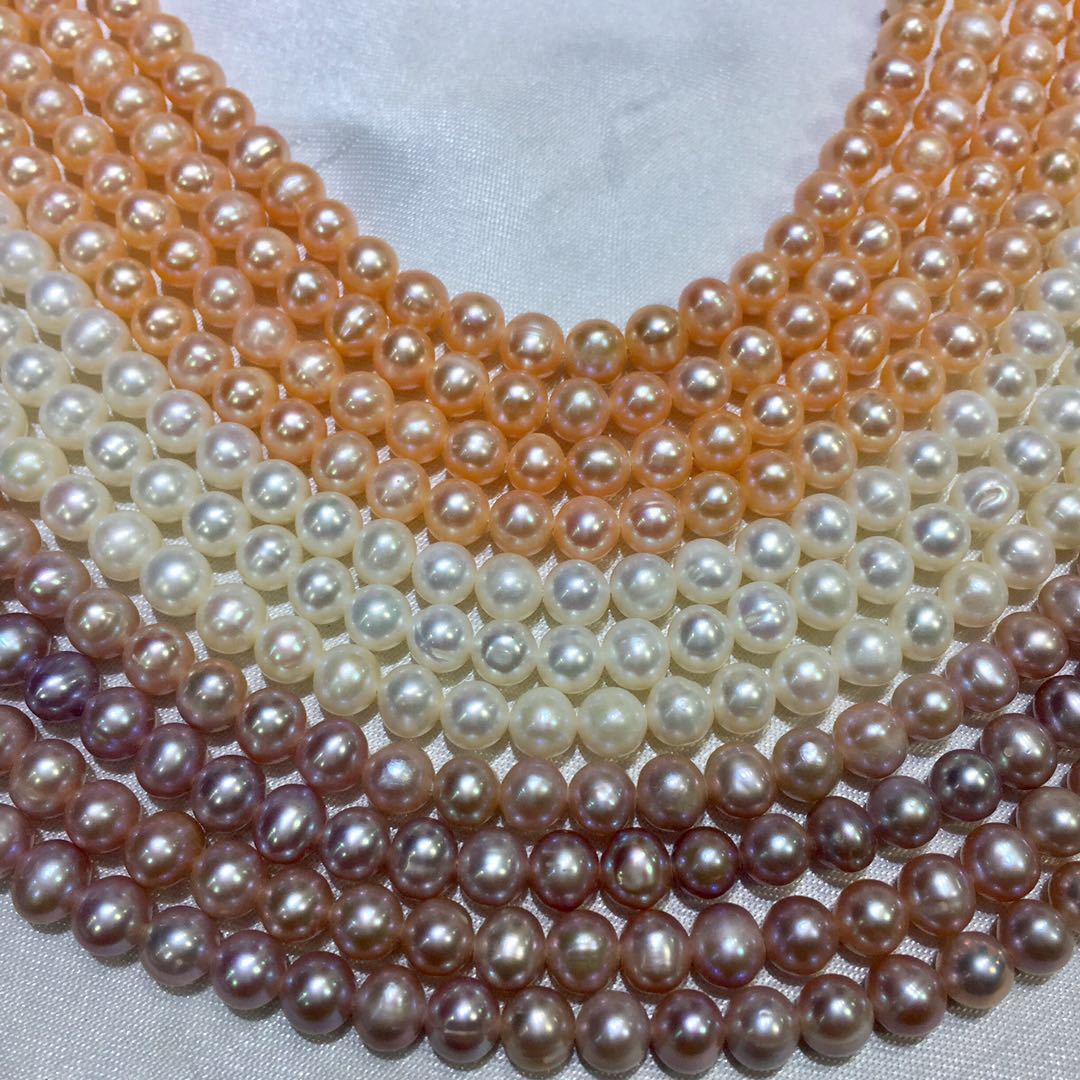 6-7mm淡水真珠近円微微小傷パンチ真珠半製品ネックレスメーカー直販