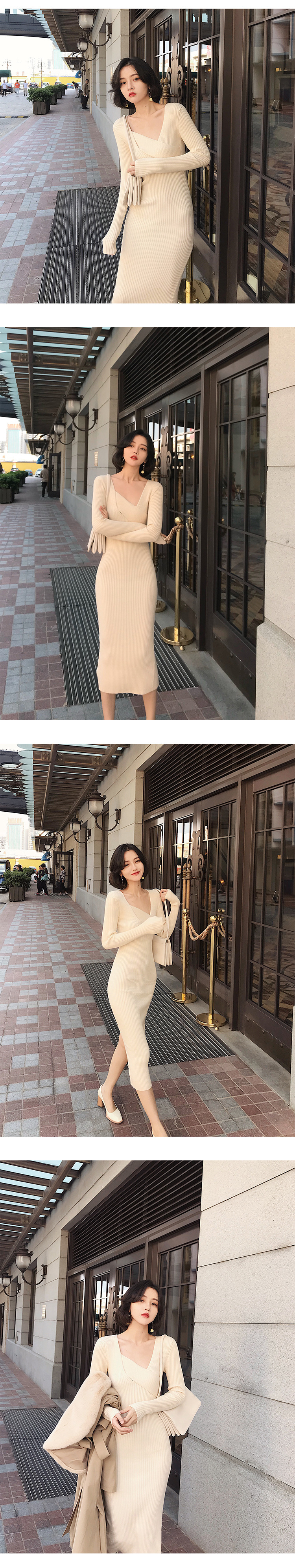 Knitted Pit Strip Thin Fishtail Irregular Dress NSFYF85638