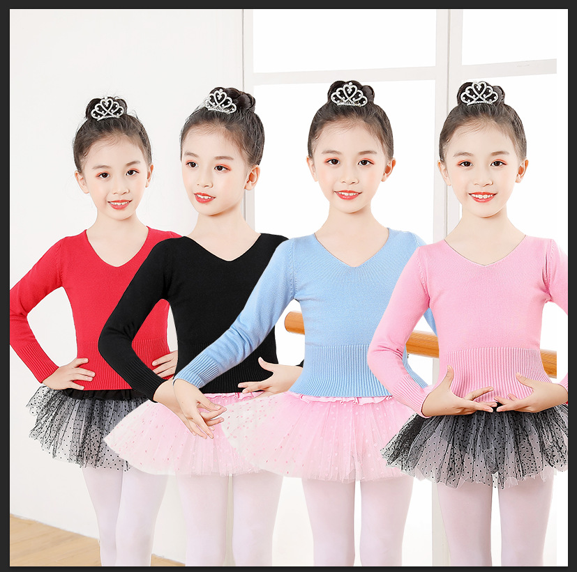 兒童舞蹈練功服秋冬季長袖毛衣披肩套頭針織衫加厚可印字女孩外套