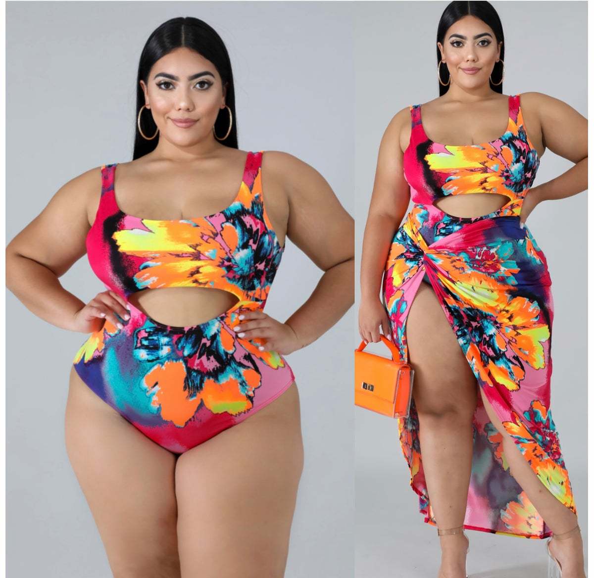 Rainbow print one-piece large size bikini 2-piece swimsuit NSCYF73148