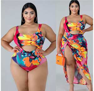 product - wholesale Plus Size Digital Printing Siamese Bikini Beach Sexy Swimsuit Two-Piece Suit - 8