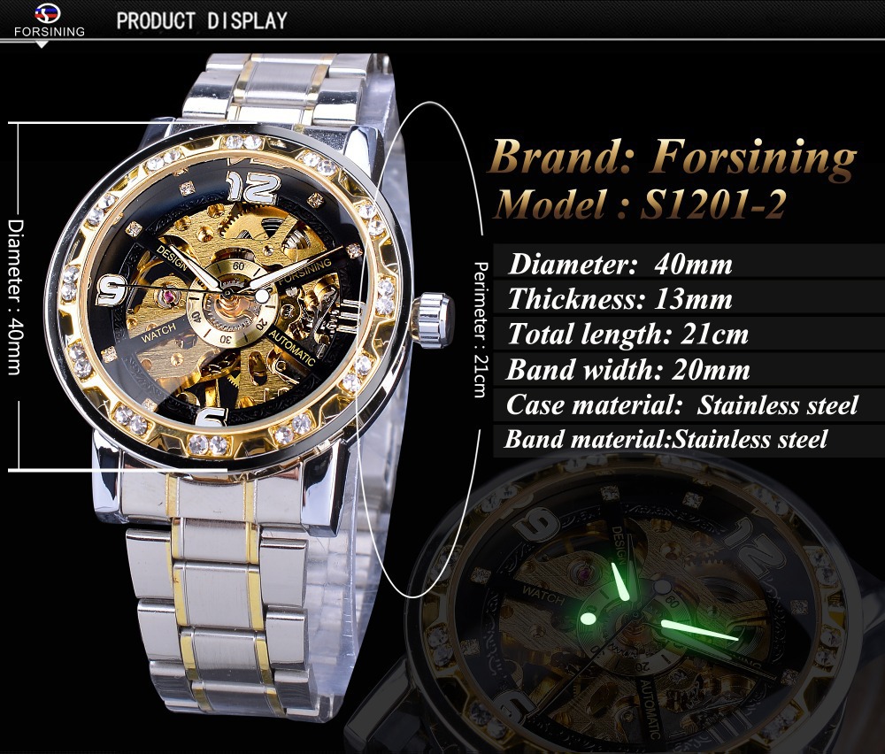 Forsining Watch Men's Fashion Casual Classic Popular Hollow Rhinestone Manual Mechanical Watch_voghion.com