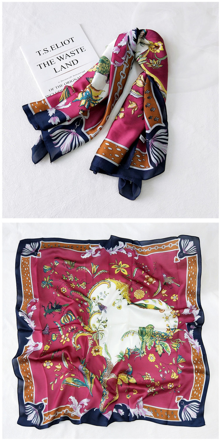 Color Block Pattern Women's Sweet Color Block Satin Printing Silk Scarves