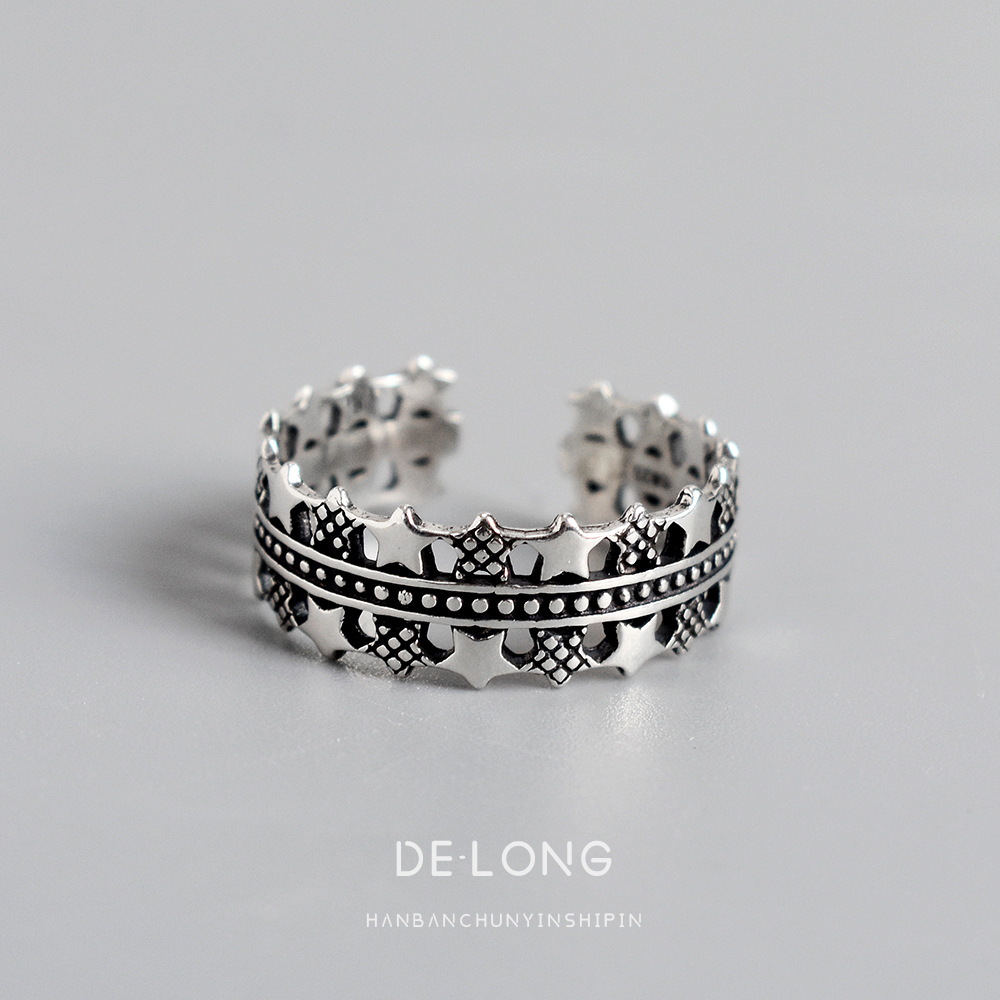 Personalized Retro Double-layer Star Ring925 Sterling Silver Ring Korean Versiony Female Five-pointed Star Silver Ring Jewelry
