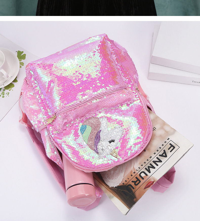 新款独角兽大容量亮片背包学生可爱卡通书包少女幻彩亮片双肩书包详情图13