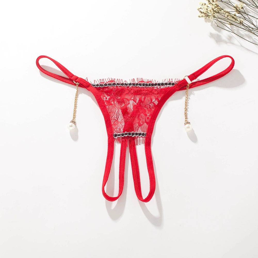 Женские прозрачные кружевные стринги G-String, декоративная цепь и жемчуг, размерные диапазоны F/M–XL