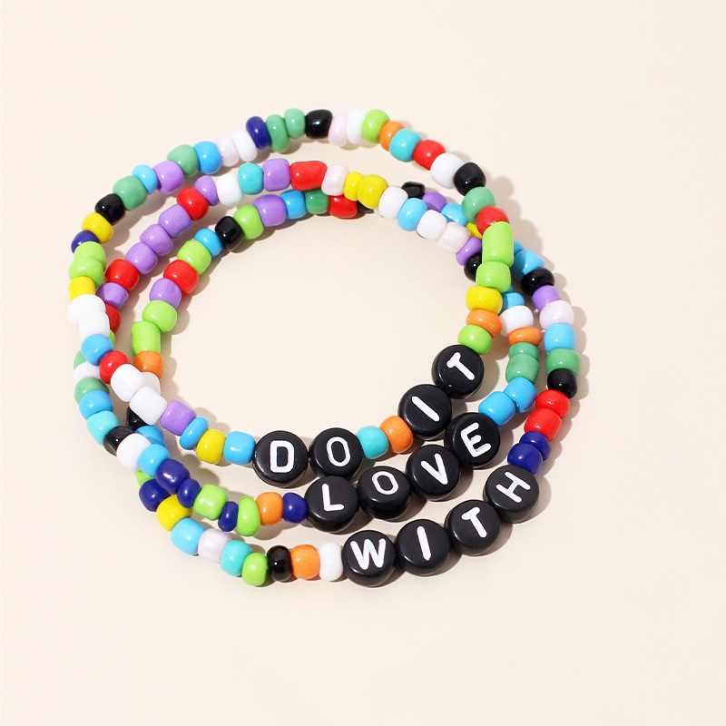 Cute Candy Color Handmade Rice Beads Color Rainbow Bracelet Women's Bracelets Letter Three-piece Set Nihaojewelry display picture 10