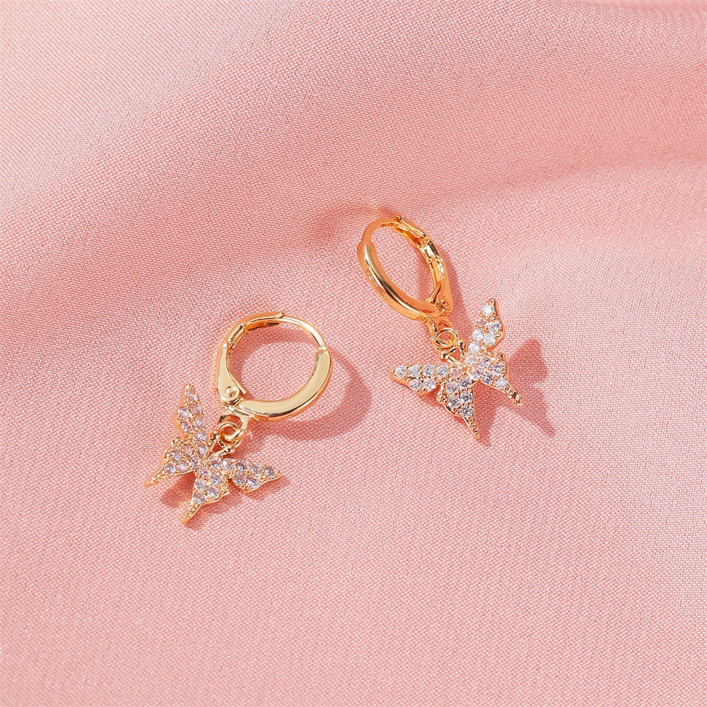 New Style Earrings Temperament Diamond Small Butterfly Earrings Ear Buckle Female Wild Gold Butterfly Earrings Wholesale Nihaojewelry display picture 7