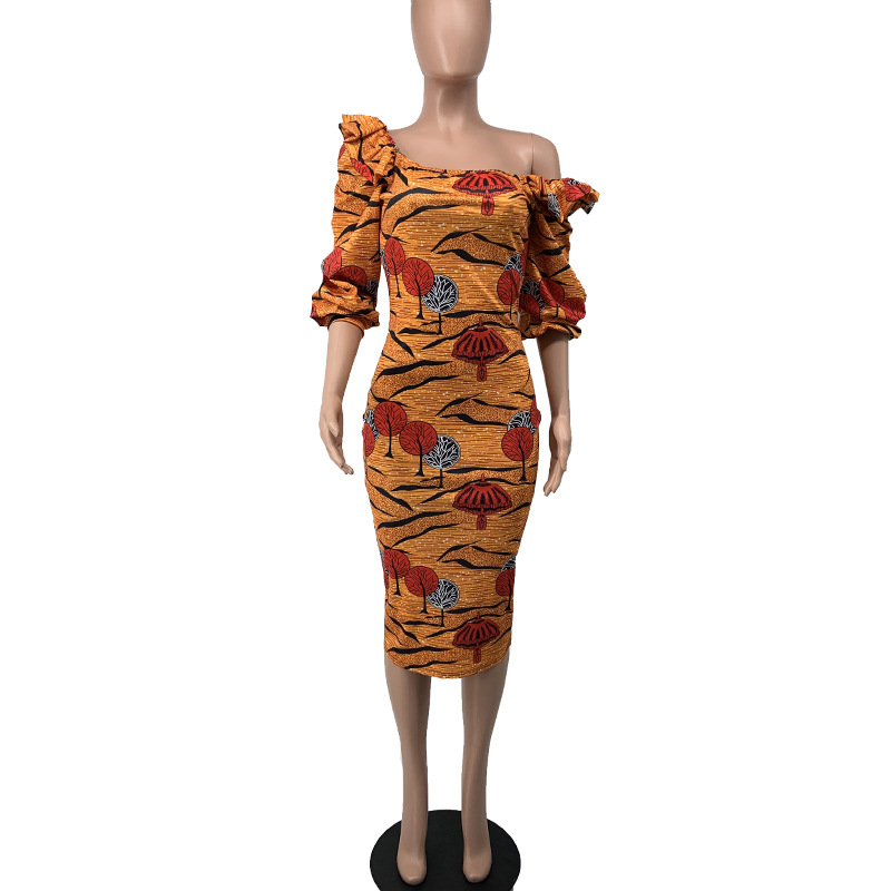 Spring off-Shoulder Small Hip-Wrapped Dress Retro Summer Women Clothing Waist-Slimming Dress