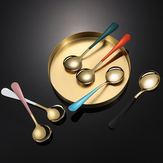 不锈钢网红圆头勺儿童饭勺调羹雪糕甜品勺燕窝赠品网红圆勺刻LOGO