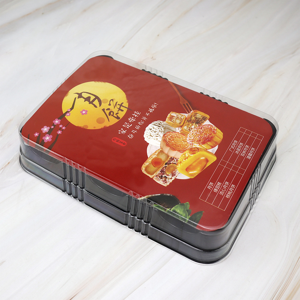 Caja de pastel de luna, 6 cápsulas de pastel de luna, pastel de frijoles verdes, caja de embalaje de plástico transparente, horneado, caja de embalaje desechable de West Point
