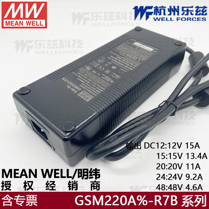 GSM220A24-R7B台湾明纬220W24V电源适配器直流9.2A三插,医疗级