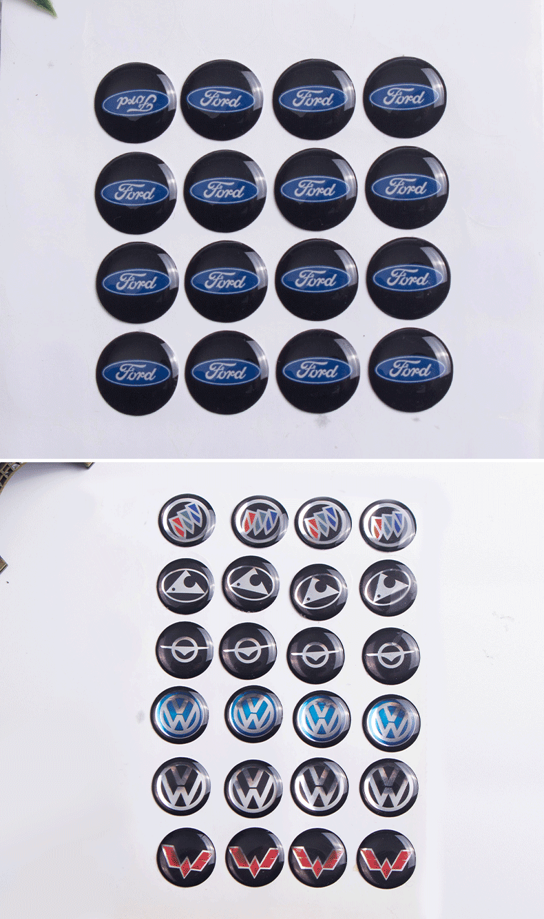厂家直销供应汽车商标彩色PVC不干胶贴水晶滴塑定制可印logo