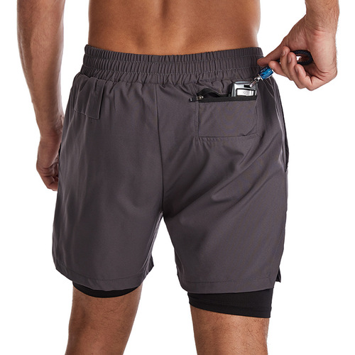 Crazy muscle sports shorts men's quick-drying woven double-layer fitness running marathon casual shorts cross-border